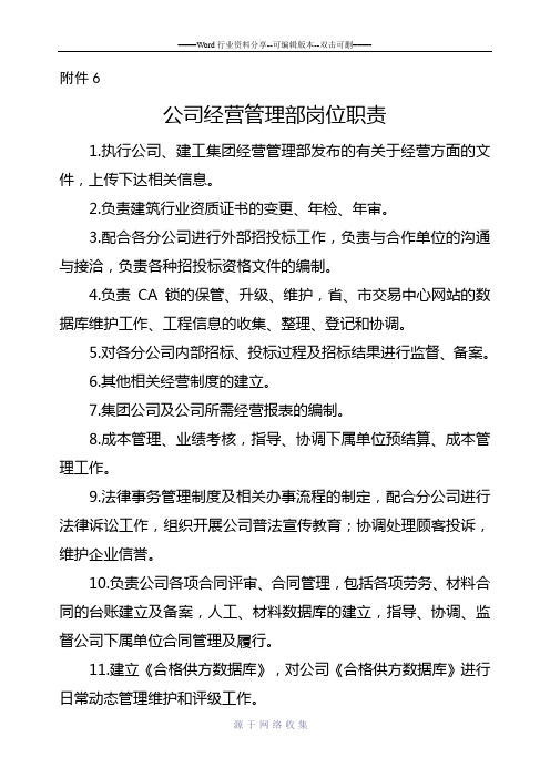公司经营部管理岗位职责