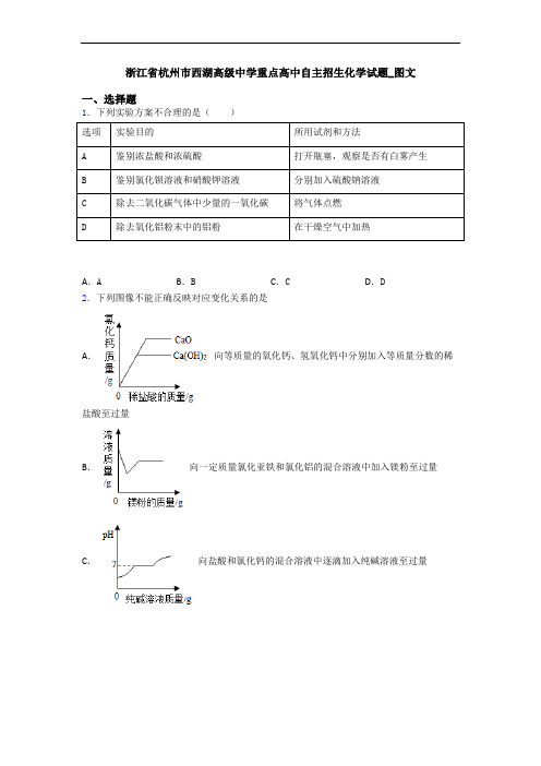 浙江省杭州市西湖高级中学重点高中自主招生化学试题_图文