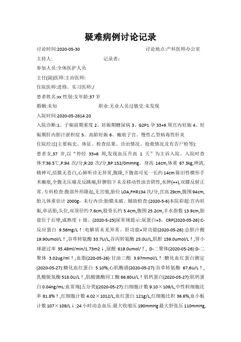 子痫前期重度疑难病例讨论记录
