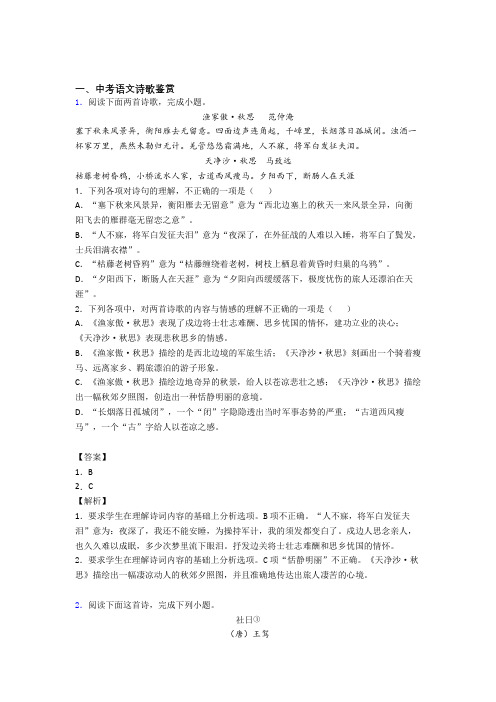 2020-2021备战中考语文压轴题之诗歌鉴赏(备战中考题型整理,突破提升)附答案