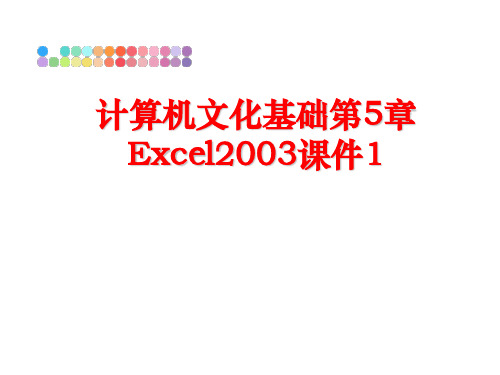最新计算机文化基础第5章Excel2003课件1