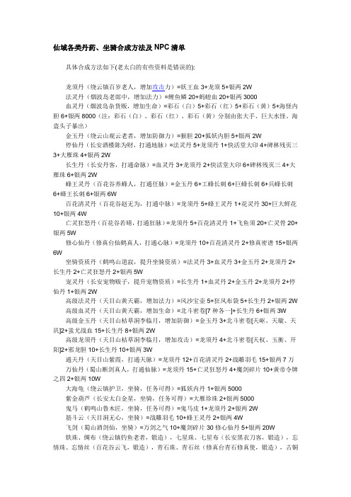 仙域各类丹药
