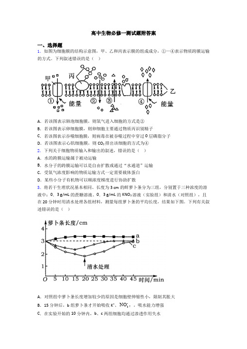 高中生物必修一测试题附答案