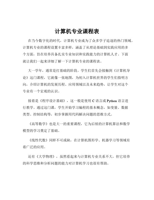 计算机专业课程表