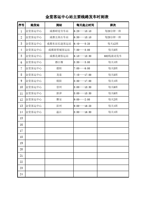 金堂县客运中心时刻表