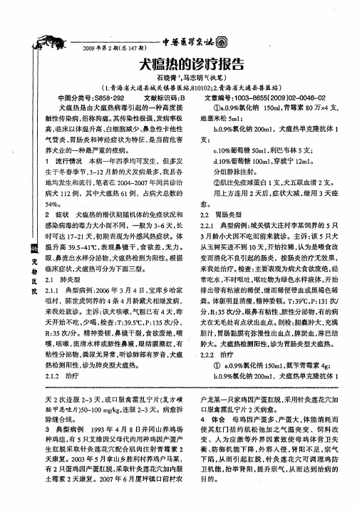 犬瘟热的诊疗报告