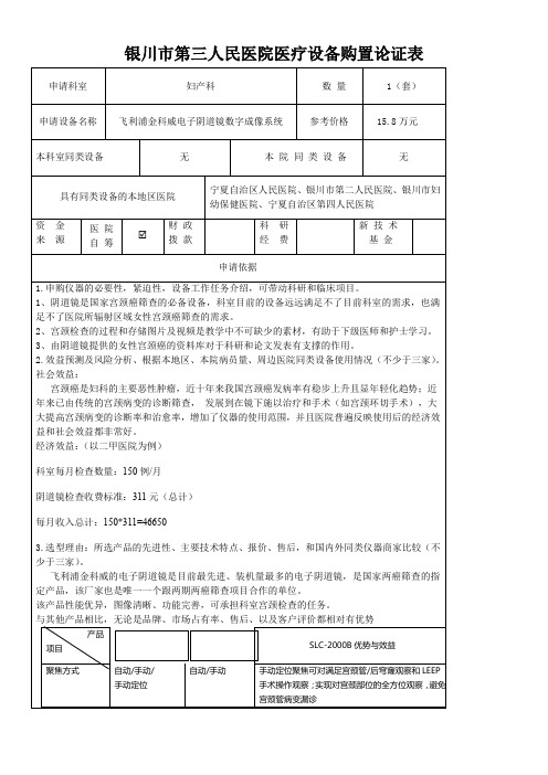 (银川市三医院)设备购置论证表