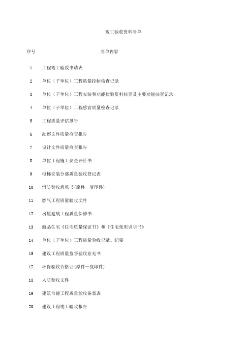 综合竣工验收资料清单