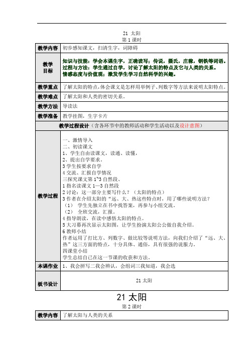 六年级下语文教学设计-21 太阳-人教版