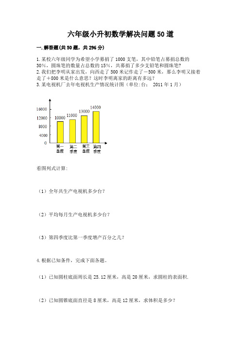 六年级小升初数学解决问题50道精品(易错题)