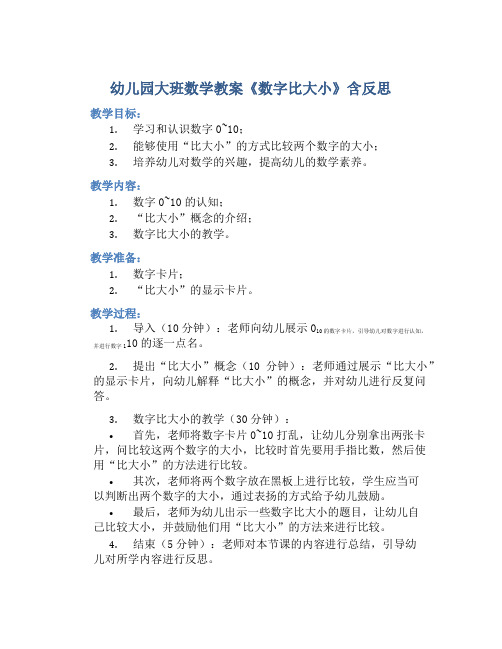 幼儿园大班数学教案《数字比大小》含反思