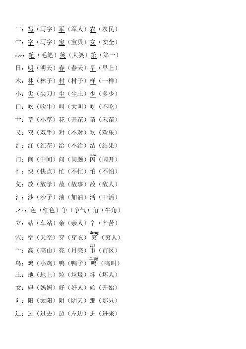 一年级加变偏旁、换偏旁、反义词练习