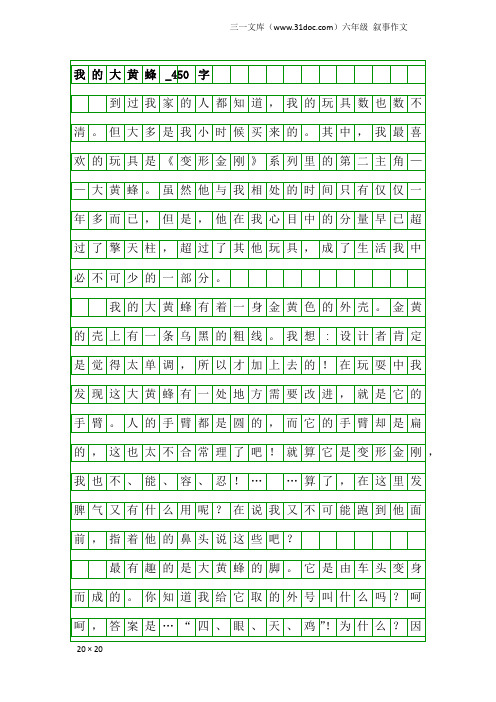 六年级叙事作文：我的大黄蜂_450字