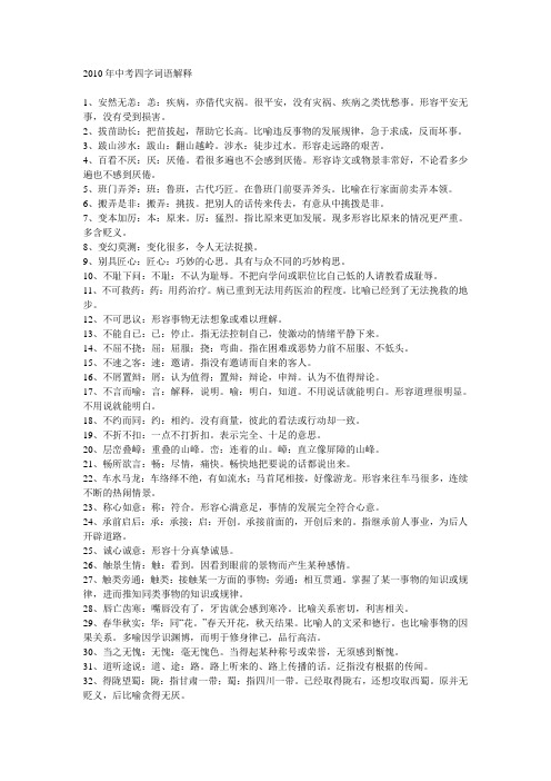 2010年中考四字词语解释