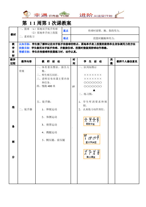 初二体育第11周第1次课教案总21次备课教师