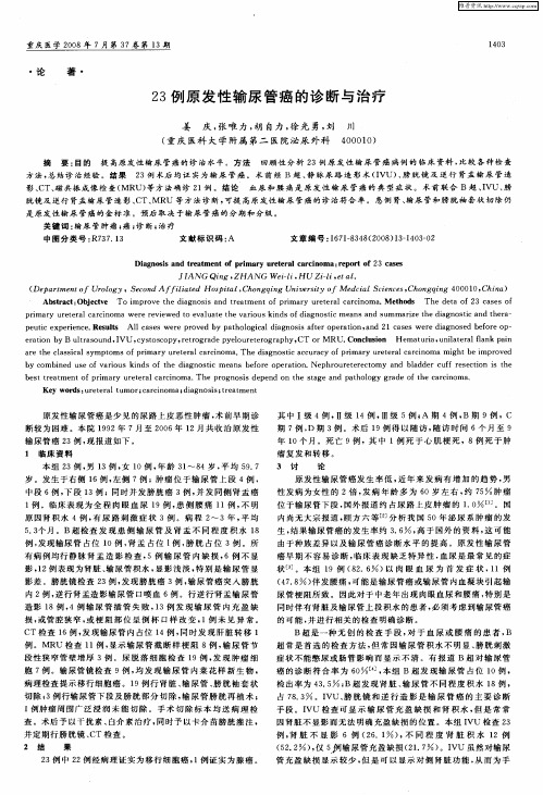 23例原发性输尿管癌的诊断与治疗