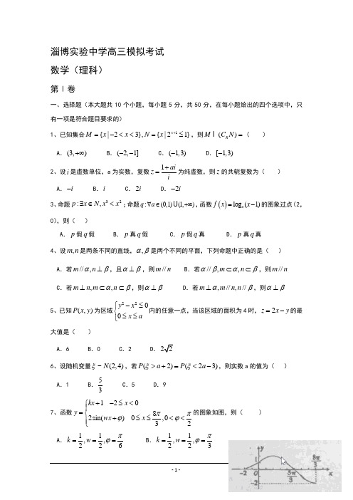 山东省淄博实验中学2015届高三下学期第三次模拟考试数学(理)试卷 Word版