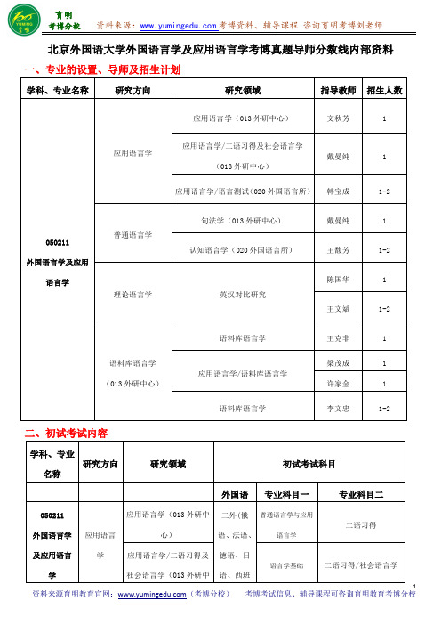 北京外国语大学外国语言学及应用语言学考博真题导师分数线内部资料