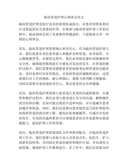 临床管道护理心得体会范文