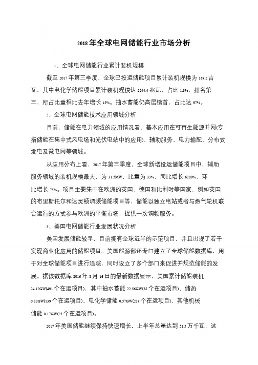 2018年全球电网储能行业市场分析