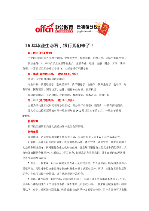 16年毕业生必看,银行我们来了!