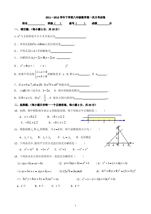 2011-2012八年级下期第一次月考试卷