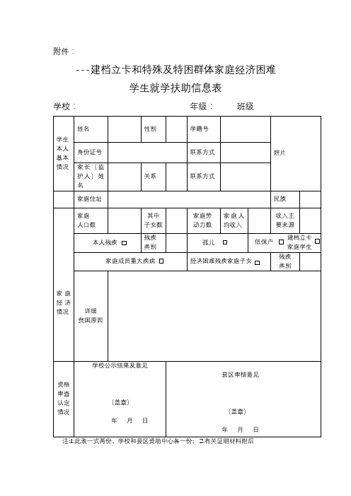 建档立卡和特殊及特困群体家庭经济困难学生就学辅助信息表