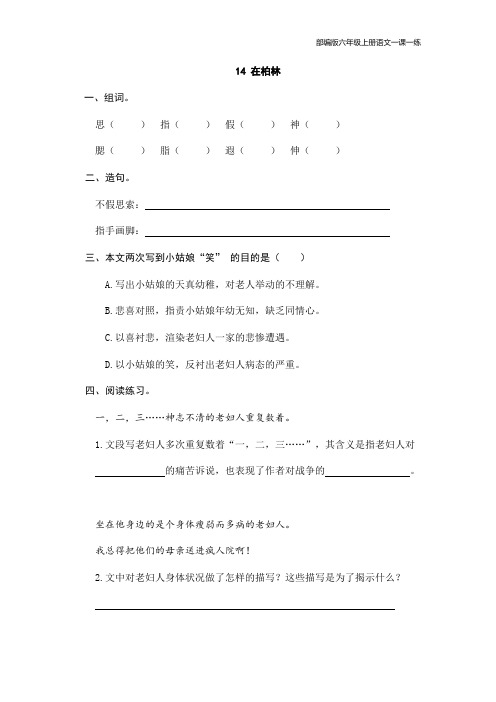 部编版六年级上册语文一课一练--在柏林(含答案)