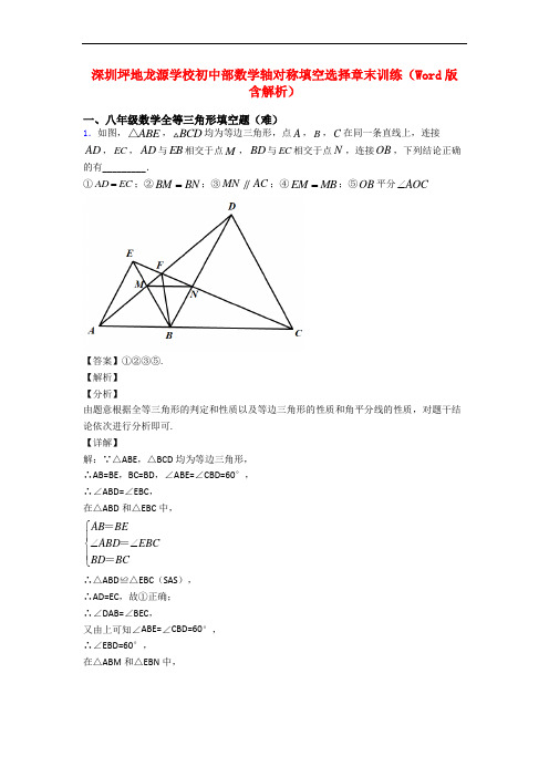 深圳坪地龙源学校初中部数学轴对称填空选择章末训练(Word版 含解析)