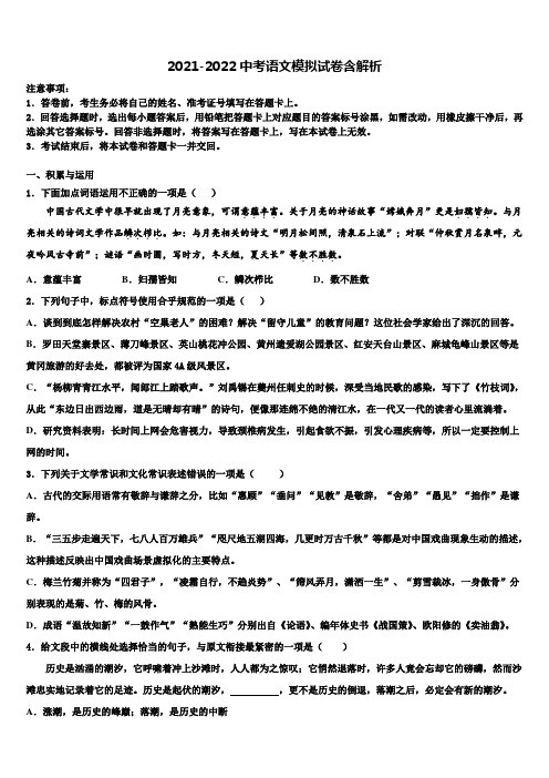 2022年四川省德阳市重点名校中考语文对点突破模拟试卷含解析