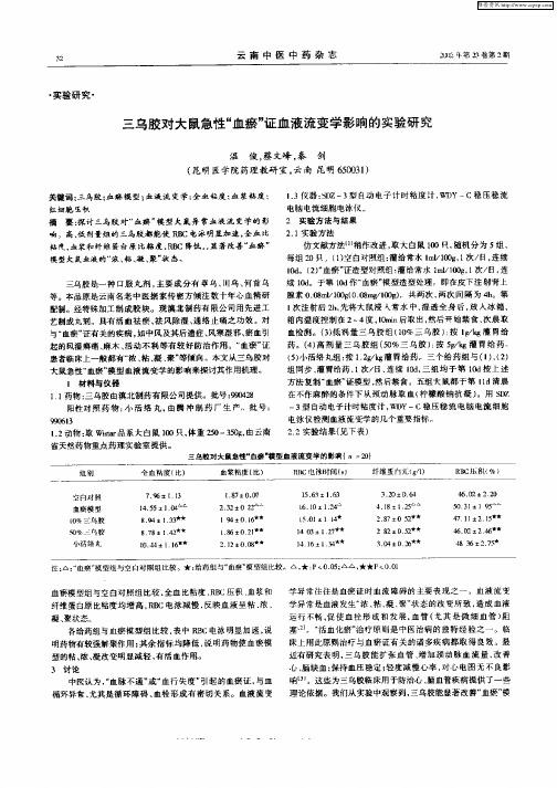 三乌胶对大鼠急性“血瘀”证血液流变学影响的实验研究