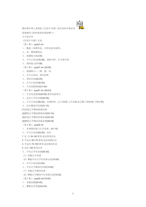 偶在博乒网上求得的《打好乒乓球》的目录和字幕2份