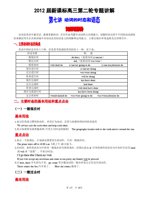 2012届高考英语语法精讲精练-动词的时态和语态[学生版]