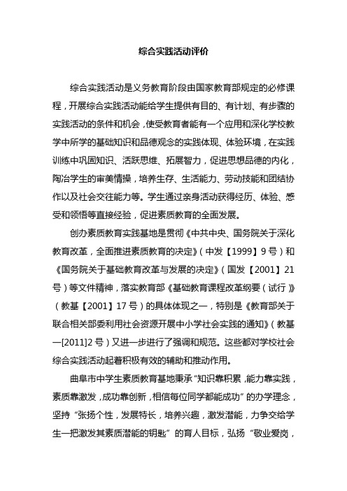 综合实践活动评价表