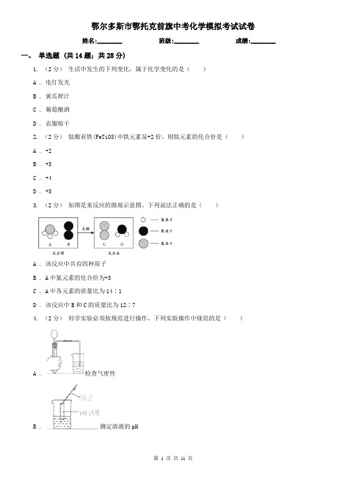 鄂尔多斯市鄂托克前旗中考化学模拟考试试卷