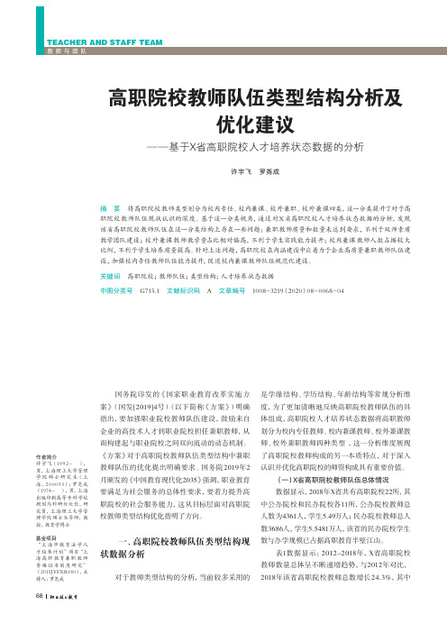 高职院校教师队伍类型结构分析及优化建议--基于x省高职院校人才培