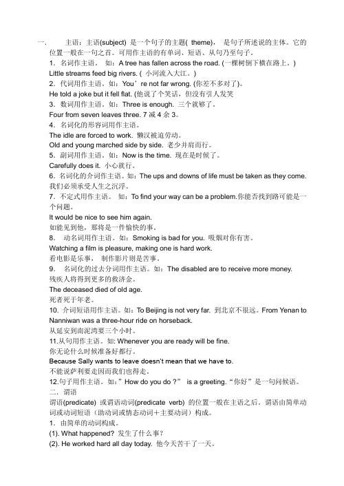 主语主语(subject) 是一个句子的主题( theme)汇总