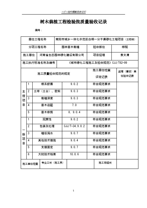 树木栽植工程检验批质量验收记录
