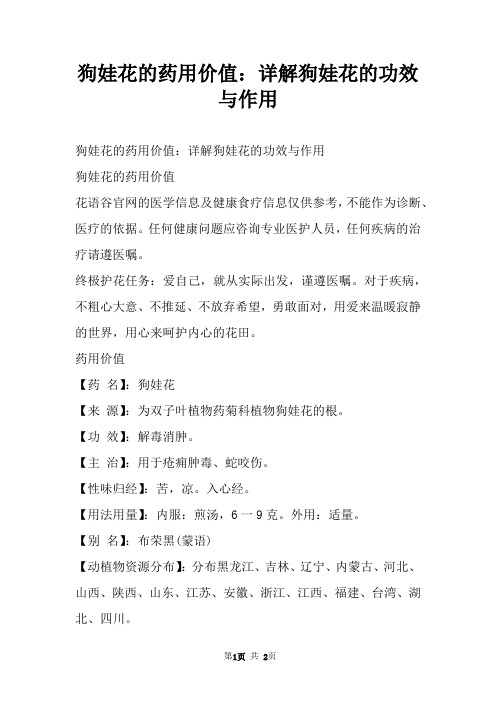 狗娃花的药用价值：详解狗娃花的功效与作用