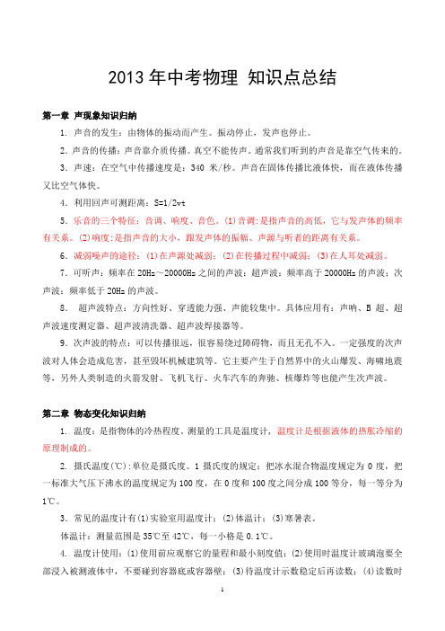 2013年中考物理知识点总结