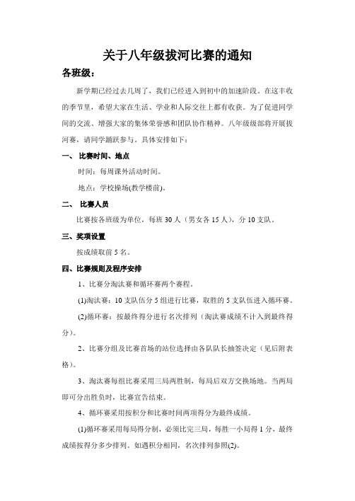 关于八年级拔河比赛的通知