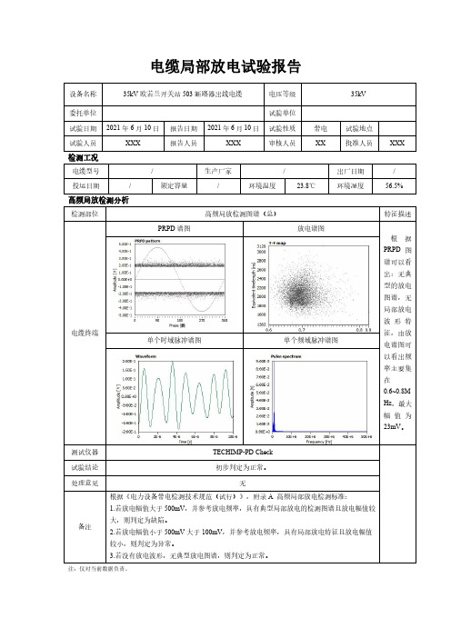 电缆局部放电试验报告模板