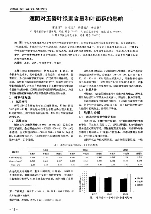 遮阴对玉簪叶绿素含量和叶面积的影响