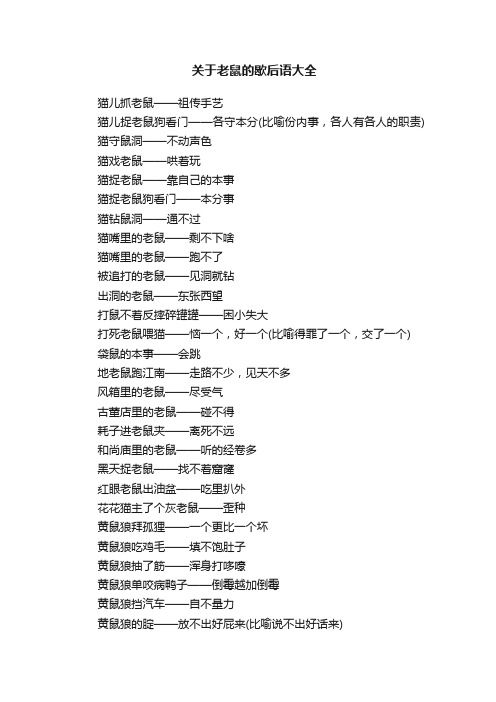 关于老鼠的歇后语大全