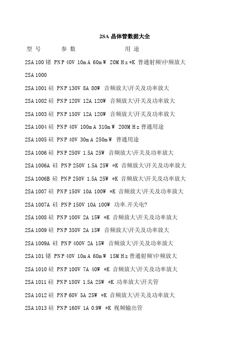 2SA晶体管数据大全