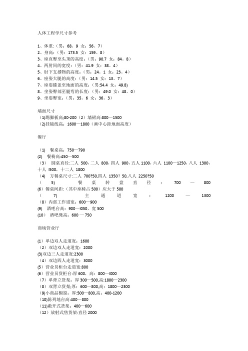 人体工程学尺寸参考