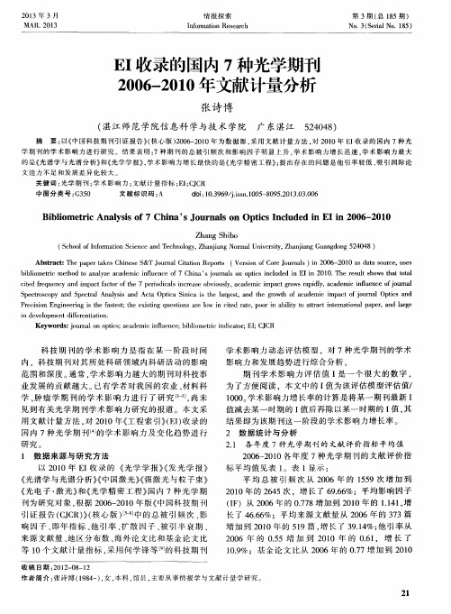 EI收录的国内7种光学期刊2006—2010年文献计量分析