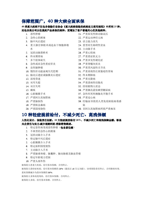 国寿康宁终身重大疾病保险(2012版)50种疾病名细表