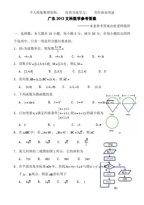 2012广东高考文科数学试题和答案