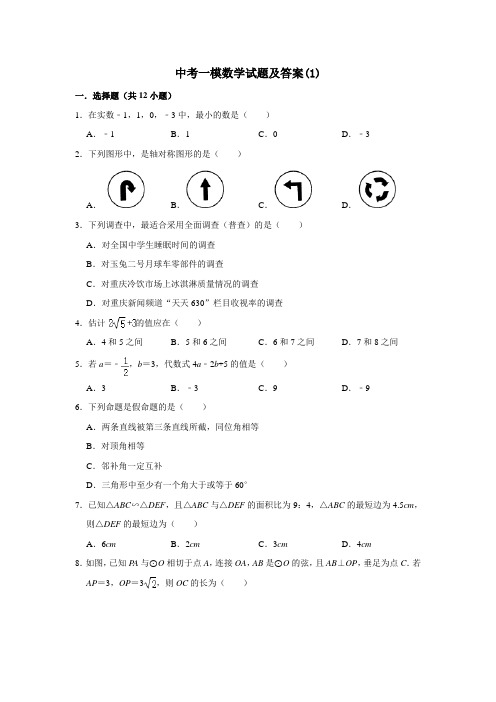【3套试卷】青岛市中考第一次模拟考试数学精选含答案